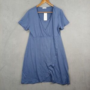 Ekouaer Maternity Nursing Wrap Dress Womens Medium Blue Stretch‎ Asymmetric Hem